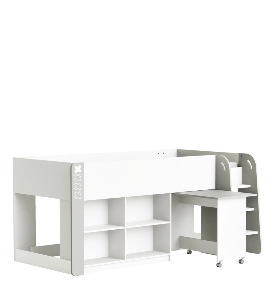 LETTO SINGOLO CON SCRIVANIA ESTRAIBILE BIANCO 210,3X124,2X97,8 CM